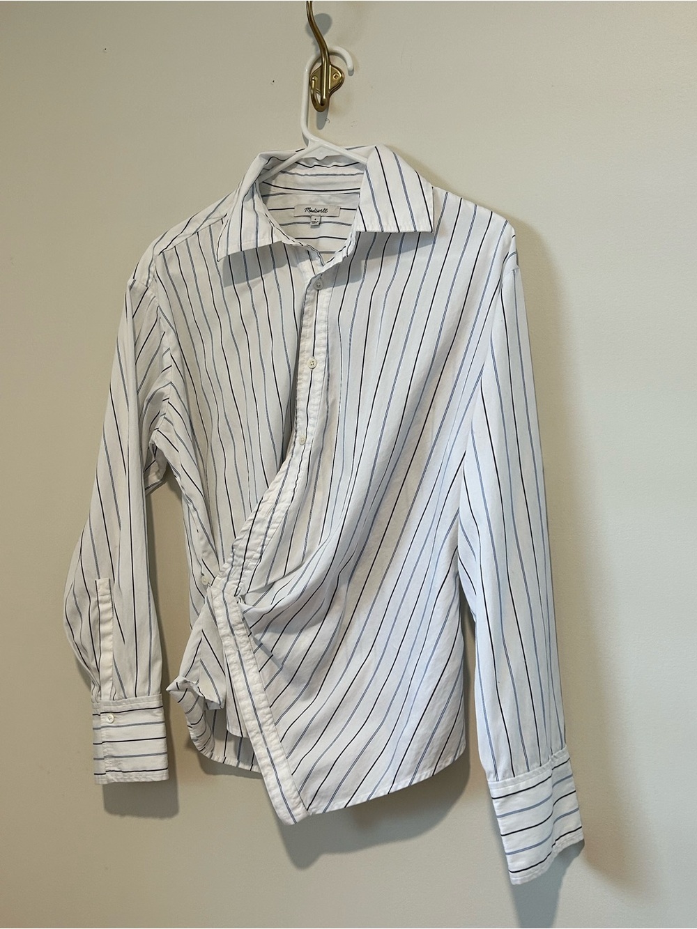 Madewell White Shirt with Navy Pinstripes